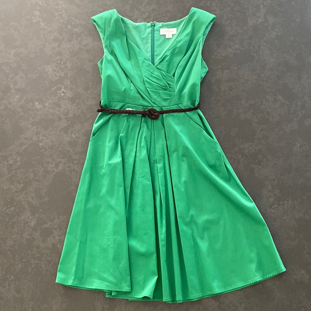 Jessica Simpson Green Midi Dress with Belt (Size 6)